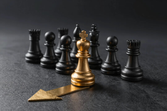Golden Chess Pawn Moving Against the Crowd Symbolizing Leadership Independent Thinking Strategic Decision Making Innovation Business Vision Competitive Advantage and Corporate Success