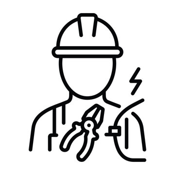 Electrician icon with helmet and pliers in line art hard hat electrician electricity electrical