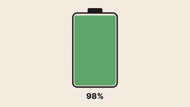 Battery Charging Animation with Percentage Display, Low to High Power Levels.
