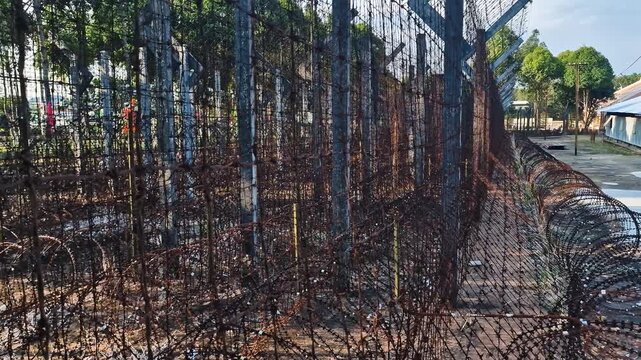 Rows of Barbed Wire at Phu Quoc Prison, Historic Landmark From French Colonization and Vietnam War