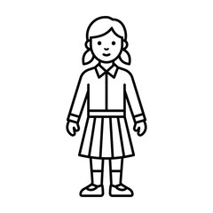 Fototapeta premium Minimalist vector line art icon of a young schoolgirl with schoolgirl portrait character daughter