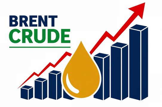 Brent crude oil price rising chart with oil drop and upward arrow illustration