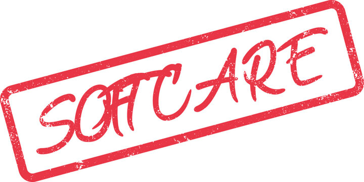 Authentic Textured Red Rubber Stamp Imprint Displaying Soh Care Message for Support and Wellbeing