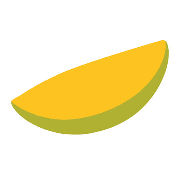 Vibrant yellow mango slice hand-drawn vector icon illustration depicting fresh tropical fruit cross-section with green peel rind and juicy golden pulp isolated on white background for design use