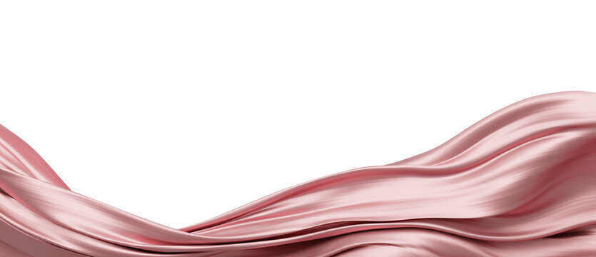 Luxury rose gold pleated silk fabric waving isolated on transparent background with copy space 3D render