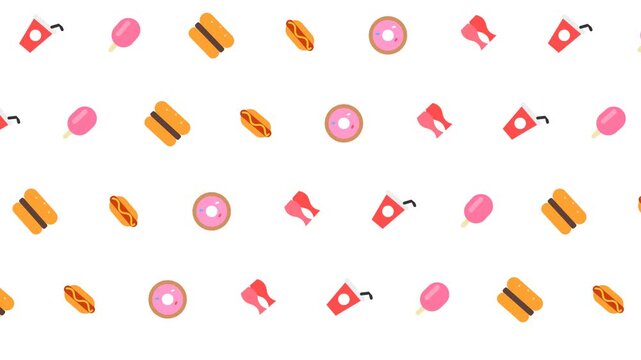 Seamless Fast Food Pattern on White Background.