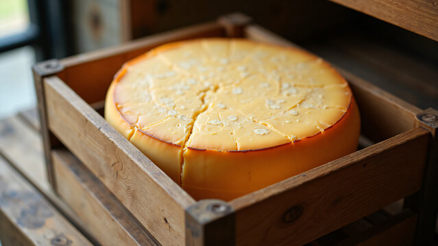 Aged Cheddar Cheese in Wooden Crate for Food Packaging