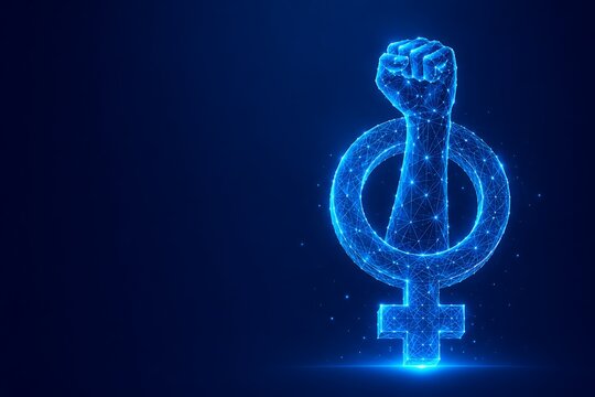 Digital glowing venus symbol featuring a raised fist concept for gender equality and women's rights. women's equality day feminism equality empowerment activism. women's equality day