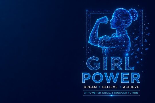 Woman flexing bicep power symbol created with digital mesh dots for inspiration and success. women's equality day feminism empowerment strength equality. women's equality day