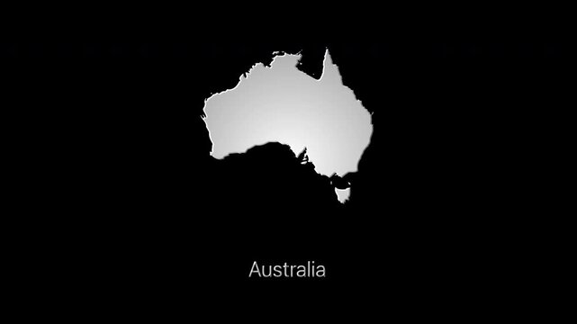 Luminous australia map revealing itself on black background