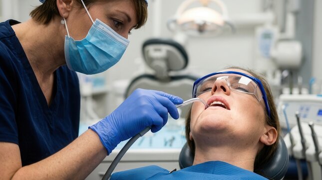 Professional Dental Examination and Oral Hygiene Procedure Performed by a Specialist in a Modern Clinical Setting for Optimal Patient Wellness and Preventive Care