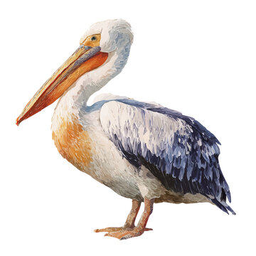 Watercolor illustration of Pelican, isolated on white background