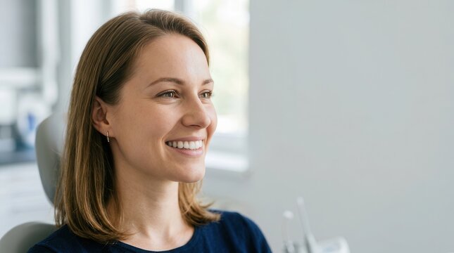 A Radiant Portrait of a Satisfied Patient Smiling Brightly During a Professional Dental Consultation in a Modern Clinical Setting Embodying Oral Health and Wellness