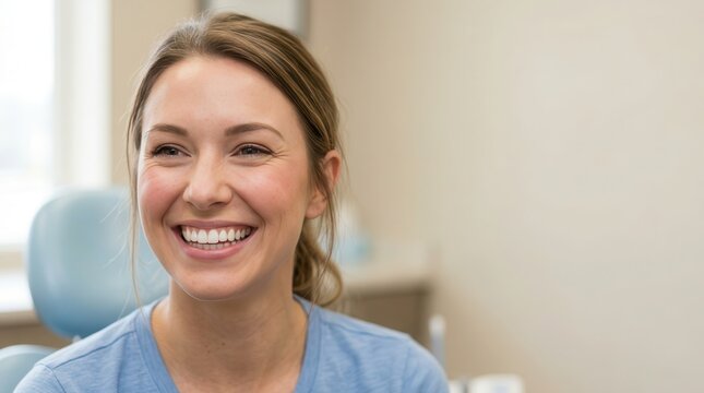 Radiant Patient Smiling During Dental Checkup: A Portrait of Oral Health and Wellness in a Professional Clinic Setting for Modern Healthcare and Patient Care Concepts