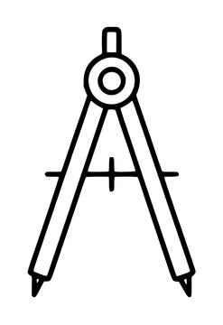Minimalist hand-traced drafting compass vector icon, black line illustration of geometry and technical drawing tool with sharp legs and adjustment pivot