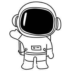 Cute cartoon astronaut standing and waving right hand vector PNG illustration.