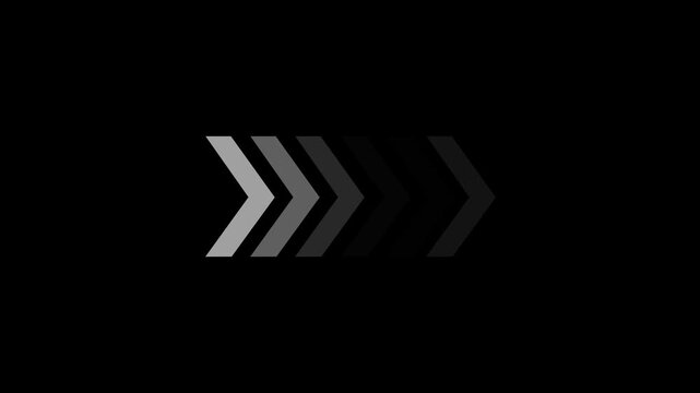 White Arrow Chevron Icon Animation Flashing Fast Forward Progress Symbol Loop Isolated on Black Background Motion Graphic Video Asset