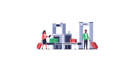 Fototapeta premium Airport Security Checkpoint with Passengers and Luggage