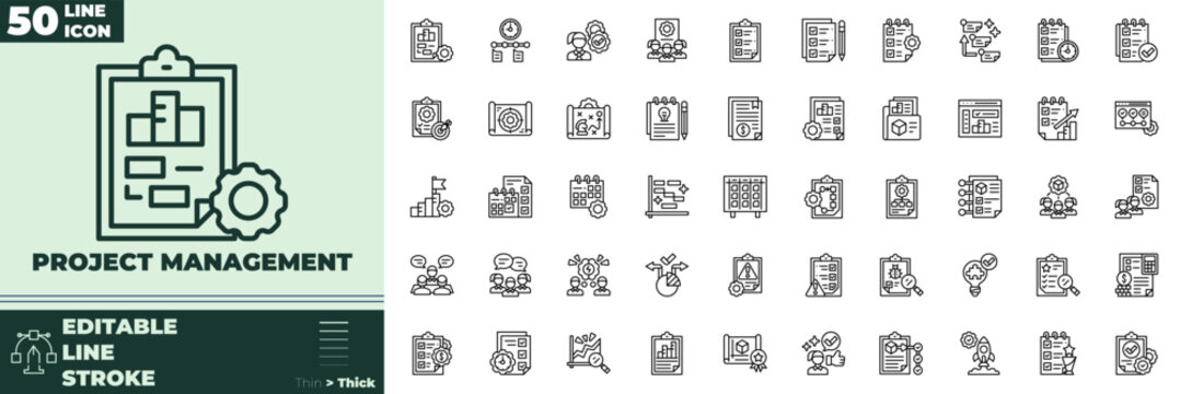 Project Management Line Editable Icons set