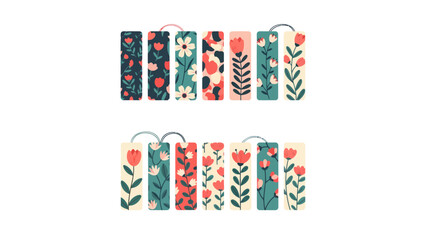 Fototapeta premium Floral Bookmark Set with Botanical Patterns