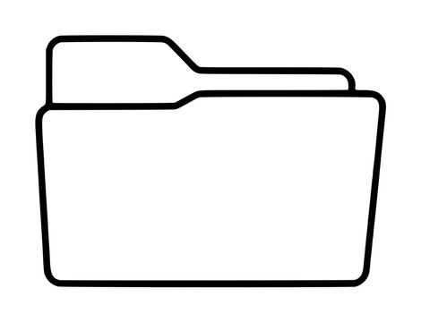 Minimalist hand-drawn black outline filing folder icon vector illustration with classic tab on top, clean line art design for office and document management graphics