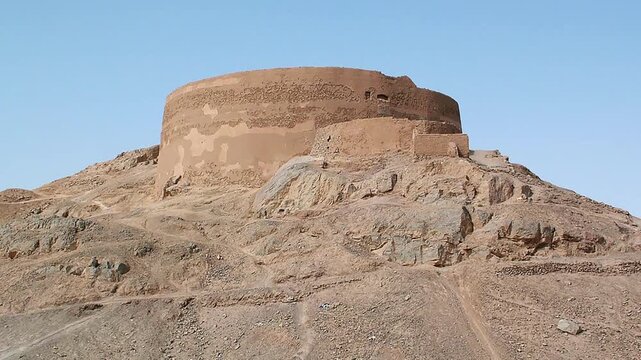 Iran,Yazd,26-10-2005 The Towers of Silence (or dakhmas) in Iran are ancient circular structures made of stone and brick, located on the desert hills on the outskirts of Yazd. Zoroastrianism ritual