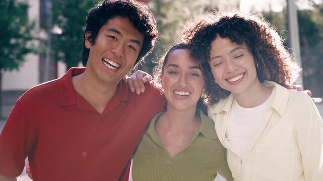 Video of three friends posing for the camera on the street