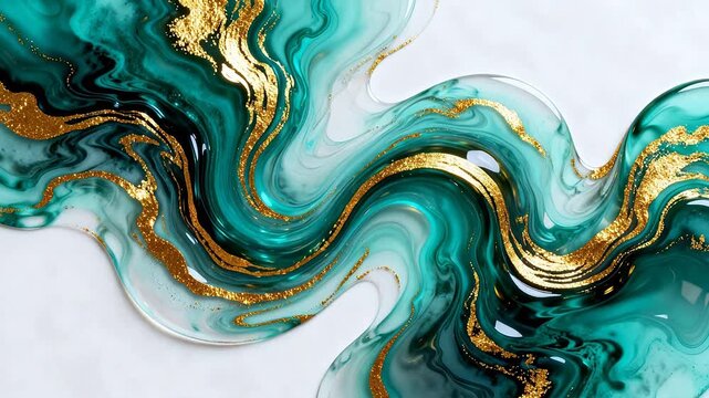 Abstract swirls of teal and gold