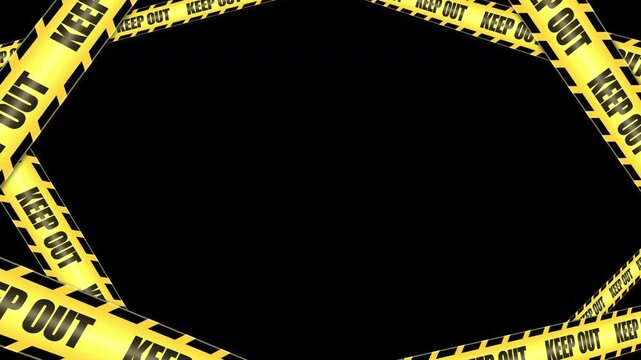 Animated yellow KEEP OUT caution tape overlay with seamless loop animation. 4K video with alpha channel.