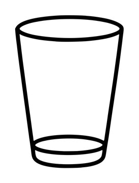 Hand-traced minimalist vector illustration of an empty clear drinking glass with thick bold outlines, simple line art style on white background, perfect for beverage and kitchen icon designs
