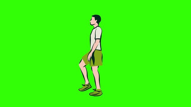 Young Man Walking Side View on Green Screen