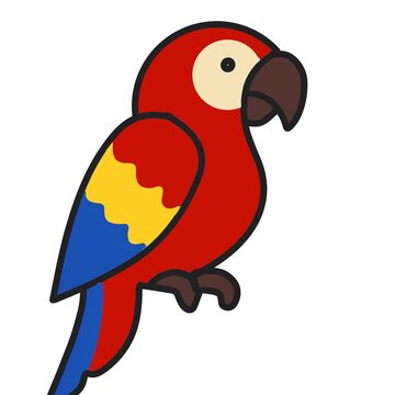 Cute red scarlet macaw parrot vector illustration isolated on white background
