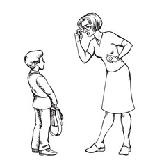 Vector drawing. Woman and boy