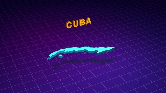 Animated 3d map of cuba with retro grid background
