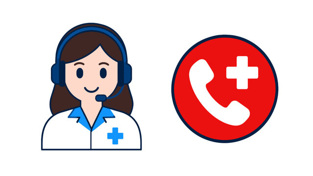 Medical support operator and emergency call icon vector