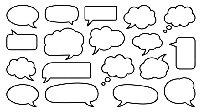 Various blank speech bubble and thought cloud outlines.