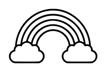 Obraz premium Hand-drawn vector icon of a rainbow arching between two fluffy clouds, perfect outline illustration for weather, spring, and nature-themed designs with a whimsical monochromatic outline style