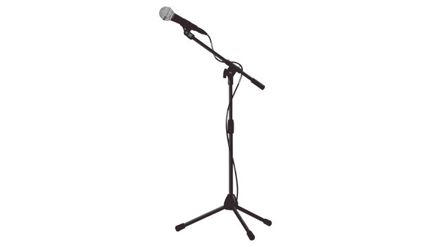 Realistic microphone on stand isolated on white background