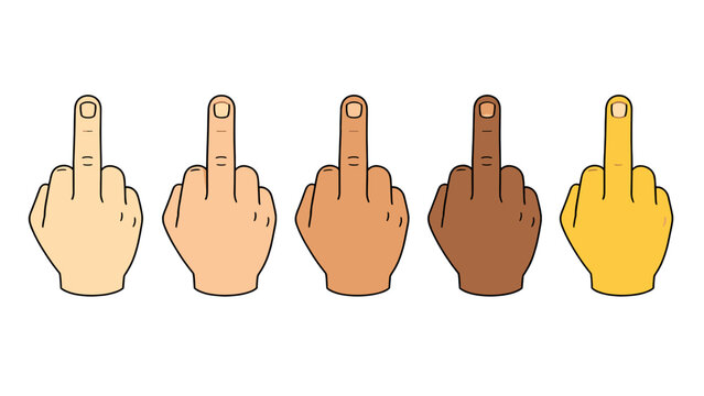 Set of raised middle finger hand gesture icons in varied skin tones