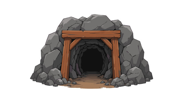 Cartoon mine entrance with wooden supports and rocky tunnel