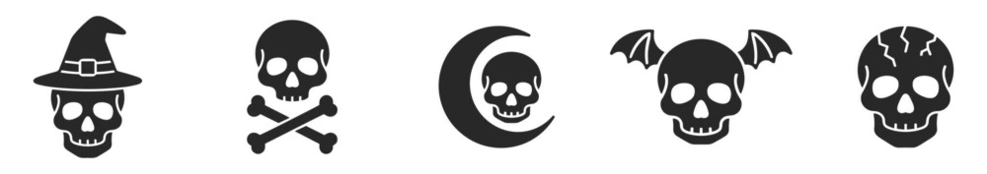 Halloween music festival icons set including spooky microphone, pumpkin guitar, witch violin, candy drum, ghost with mic, owl flute, musical notes, bat headphones
