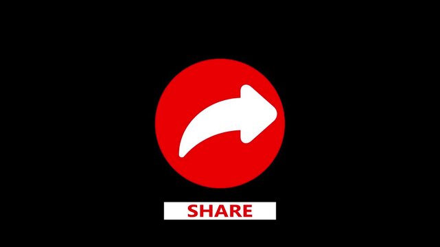 Animated red share icon overlay for YouTube, social media videos, reels, shorts and professional .4k animation.