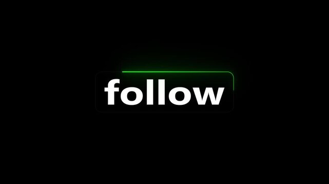 Animated follow button overlay on black background. Perfect for social media videos, YouTube channels and streaming content.4k video.