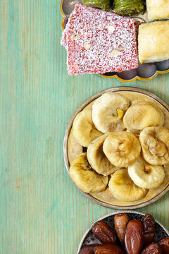 Oriental sweets (baklava, rahat loachum) and dried fruits