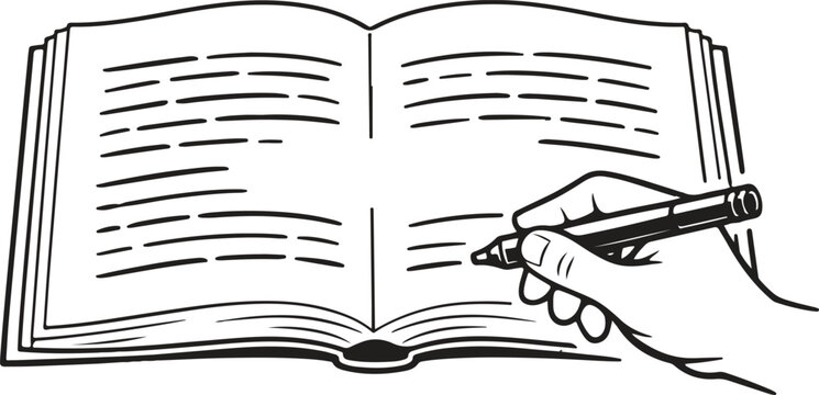 Open Book Text Highlighting Line Art Vector Icon