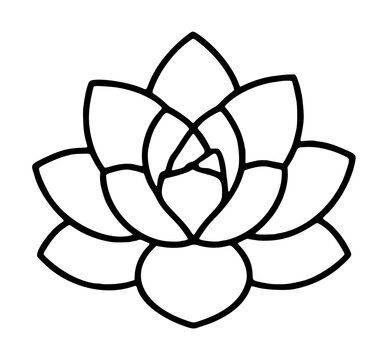 Elegant hand-drawn succulent vector icon featuring layered rosette leaves in minimalist black line art style for botanical designs