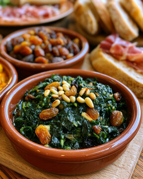 Espinacas a la Catalana, Traditional Catalan Spinach with Raisins and Pine Nuts