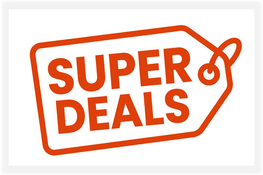 Orange super deals tag with a hanging loop on a white background for retail promotions.