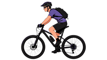 Fototapeta premium Mountain biker riding bicycle in side view vector illustration