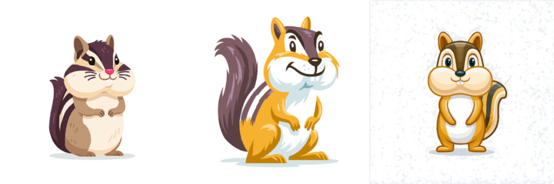 A charming chipmunk illustration features a cute, chubby creature with puffed cheeks, standing upright against a minimalist background